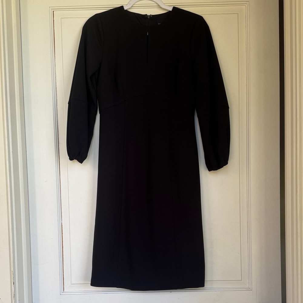 Classic Black Long-Balloon Sleeve Midi Dress By Donna Morgan